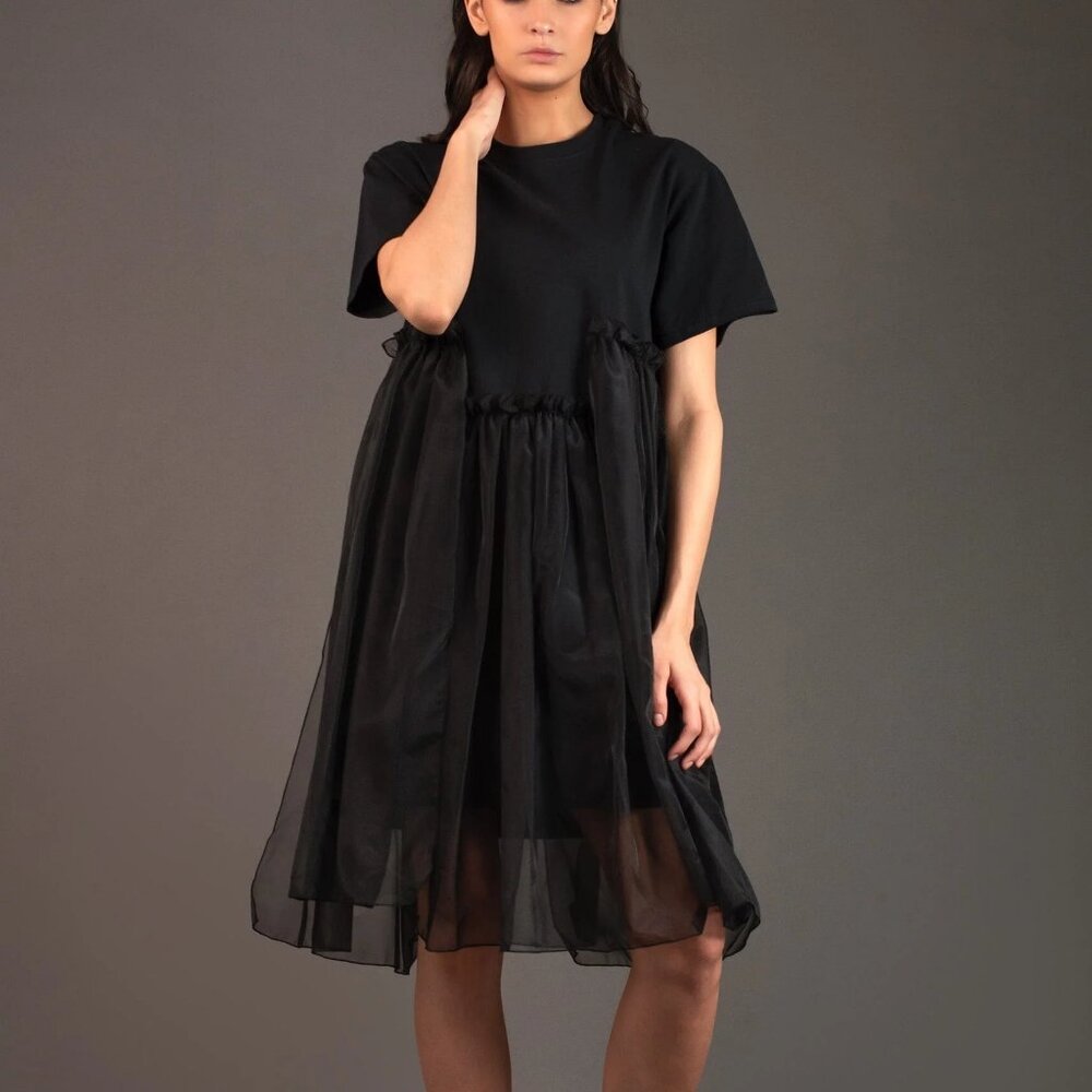Kate Hewko black Babydoll Tulle Tee Dress, OS